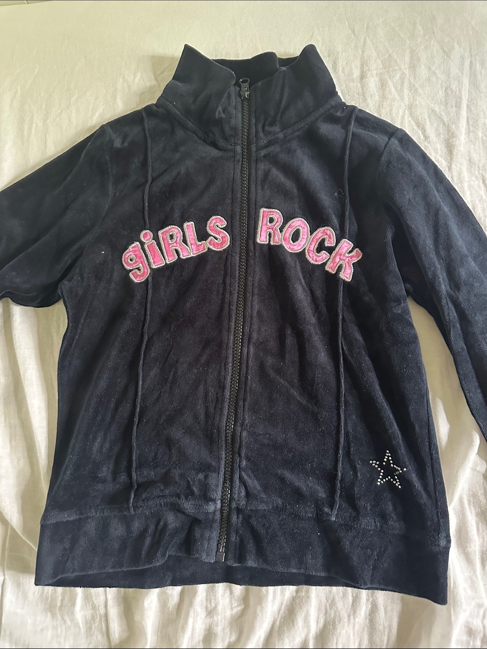 Girls Black Zip-Front Jacket with Pink Lettering